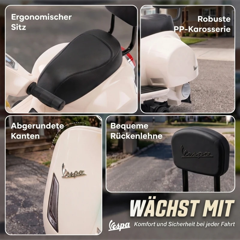 AIYAPLAY Elektro Motorrad Kinder Mini Vespa GTS 6V Elektromotorrad mit Lithium-Akku Ergonomischer Sitz Rückenlehne 1,5-3 Jahren