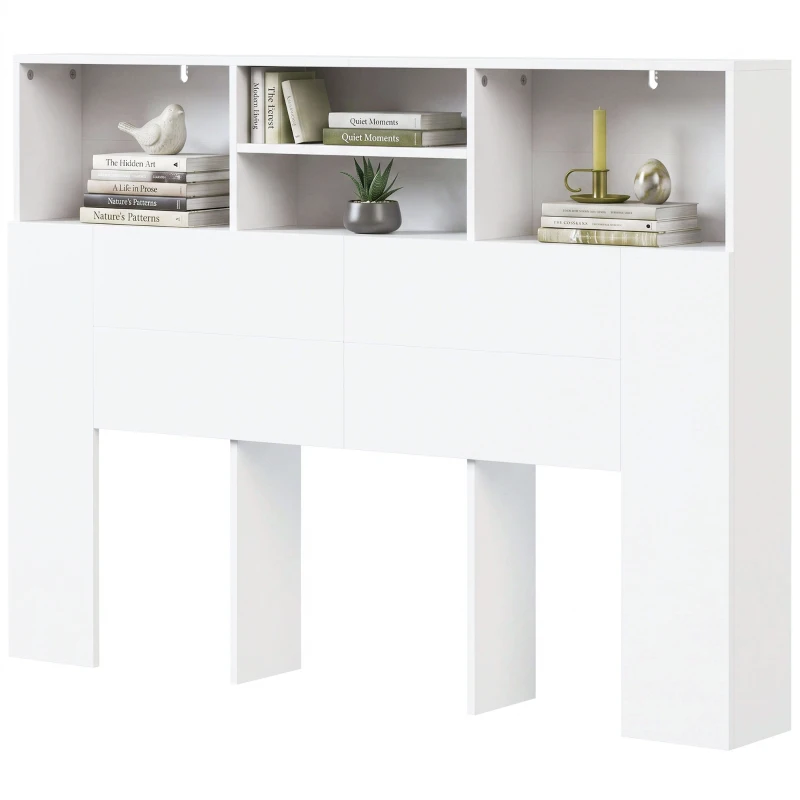 HOMCOM Cabecero de Cama 140 cm con Almacenaje Cabezal de Cama con 4 Compartimentos Abiertos para Dormitorio Blanco