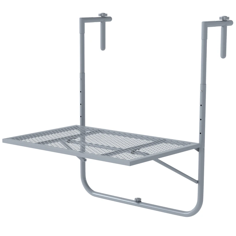 Outsunny Balcony Hanging Table, Metal Wall Mount Desk, Adjustable Folding Balcony Deck Table for Patio and Garden, Grey