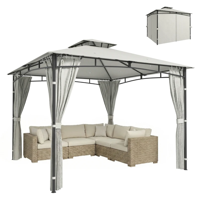 Outsunny Tonnelle de Jardin Extérieur Cadre de Toit Rétractable et Double Toit UV50+Imperméable 3x3m Crème