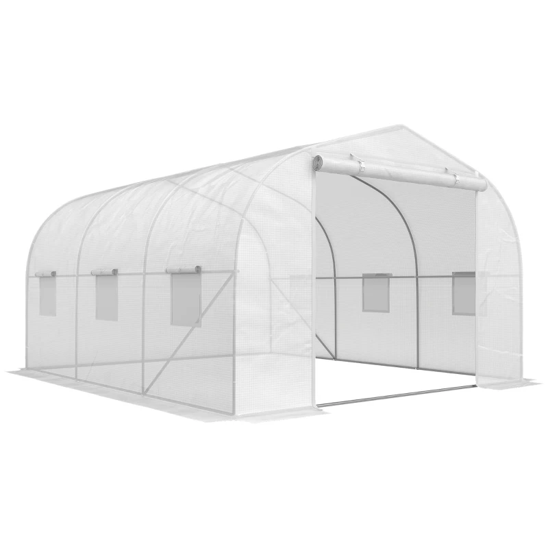 Outsunny Seră Tip Tunel pentru Grădină cu 6 Ferestre și Ușă Rulantă, din Oțel și PE, 3.5x3x2 m, Albă(m-2)