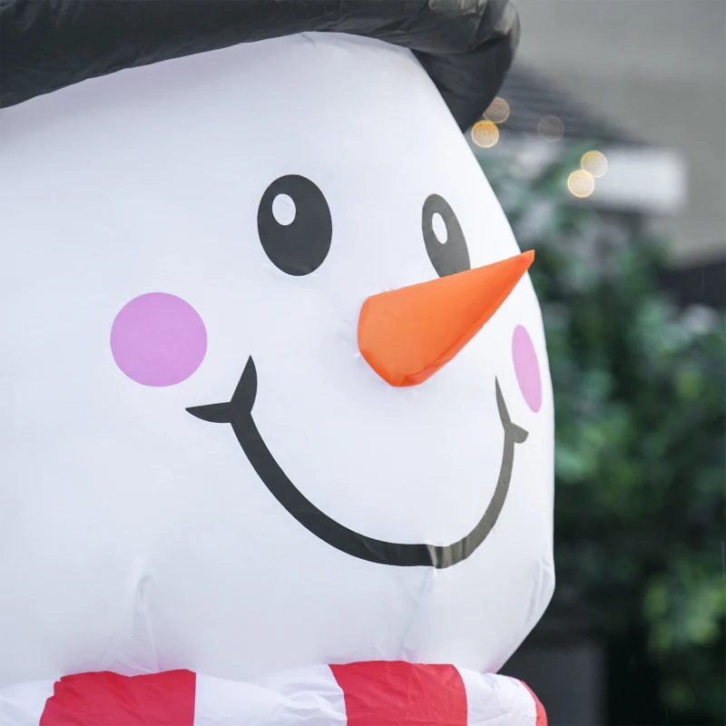 HOMCOM Weihnachtsdeko, aufblasbarer Schneemann, 2,4 m, LED-Beleuchtung, Gebläse, Weiß
