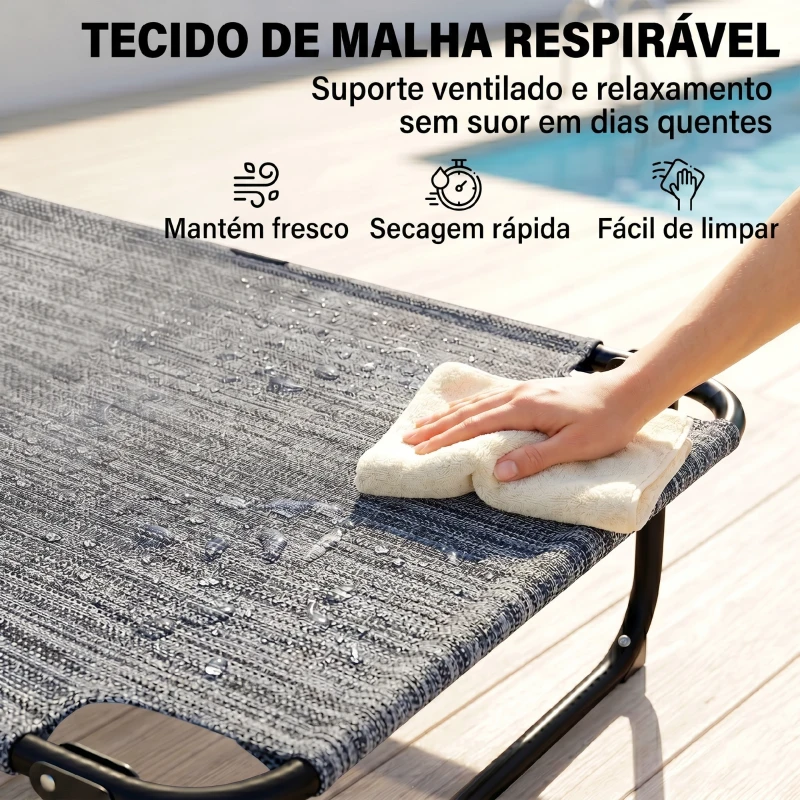 Outsunny Espreguiçadeira de Jardim Dobrável com Encosto Ajustável em 4 Níveis, Orifício de Leitura e Apoio para Cabeça 145x72x89 cm Cinzento
