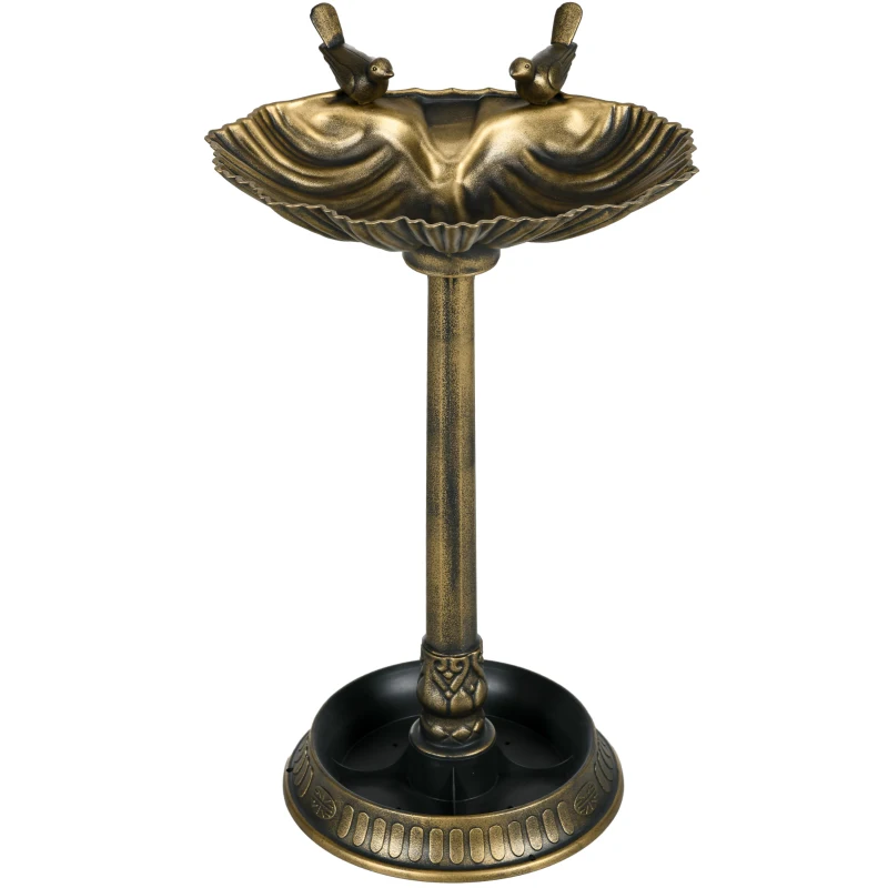 Outsunny Baño para Pájaros de Jardín Exterior 81 cm con Diseño de Concha y Acabado Envejecido Ligero y Resistente Bronce