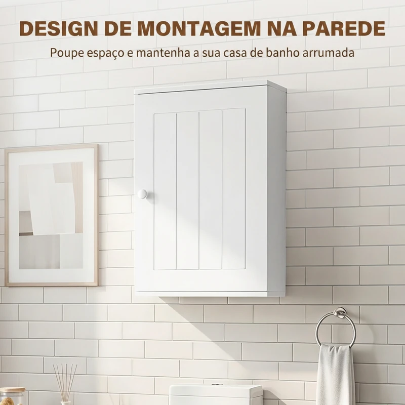 HOMCOM Armário de Parede para Casa de Banho com Porta de Fecho Suave e Prateleira Ajustável para Cozinha e Lavandaria 30x14x50 cm Branco