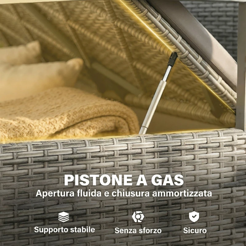 Outsunny Panca Giardino 170L, 2 Posti Rattan con Cuscino, Grigio Chiaro