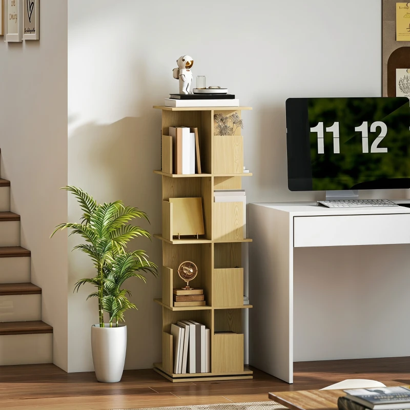 HOMCOM Libreria Girevole a 4 Livelli con 16 Scomparti, 39x39x128,3 cm, Rovere