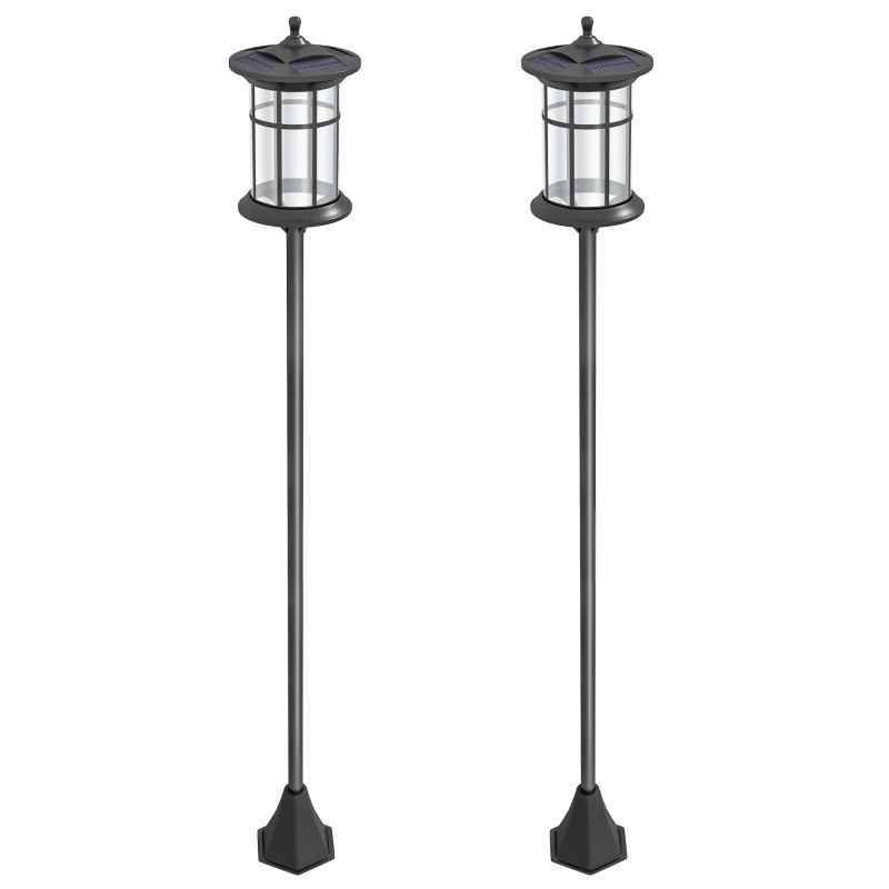 Outsunny Set 2 Lampioni Solari con 6h Autonomia e Ancoraggio a Terra, in Acciaio Inox e ABS, 23.5x23.5x184 cm, Nero