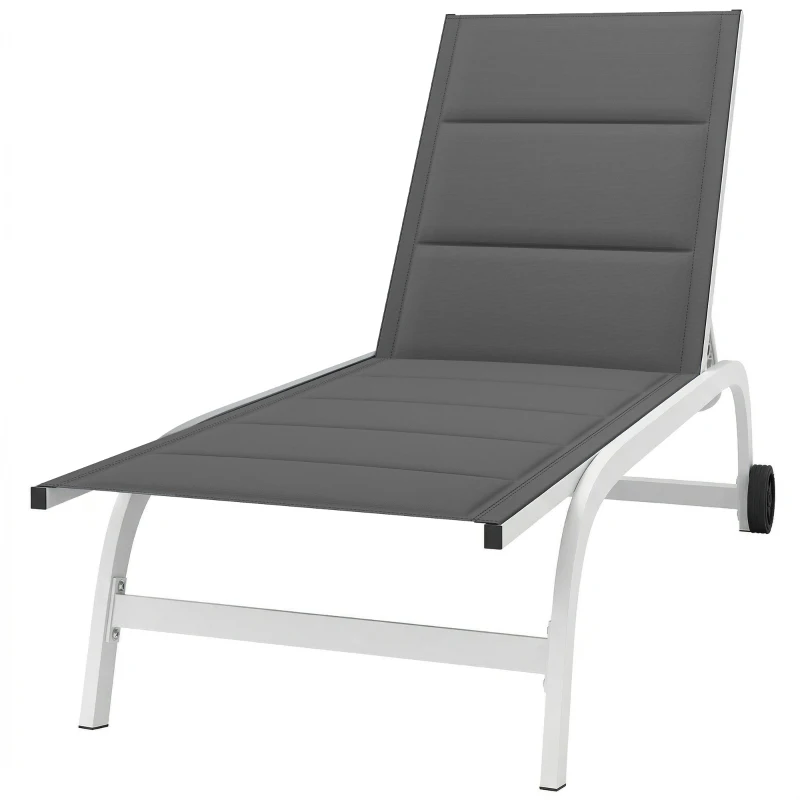 Outsunny Lettino Prendisole da Giardino con Ruote, in Texteline con Telaio in Alluminio, Grigio Scuro e Bianco