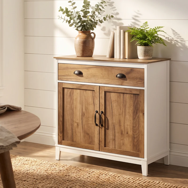HOMCOM Aparador para Sala de Estar com Gaveta 2 Portas e Prateleira Ajustável 78,5x39x89,4 cm Marrom e Branco