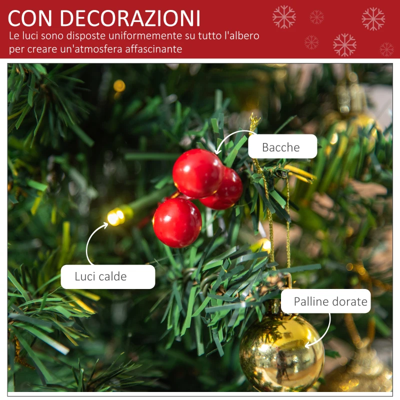 HOMCOM Piccolo Albero di Natale 60cm con 15 Luci a LED e Decorazioni