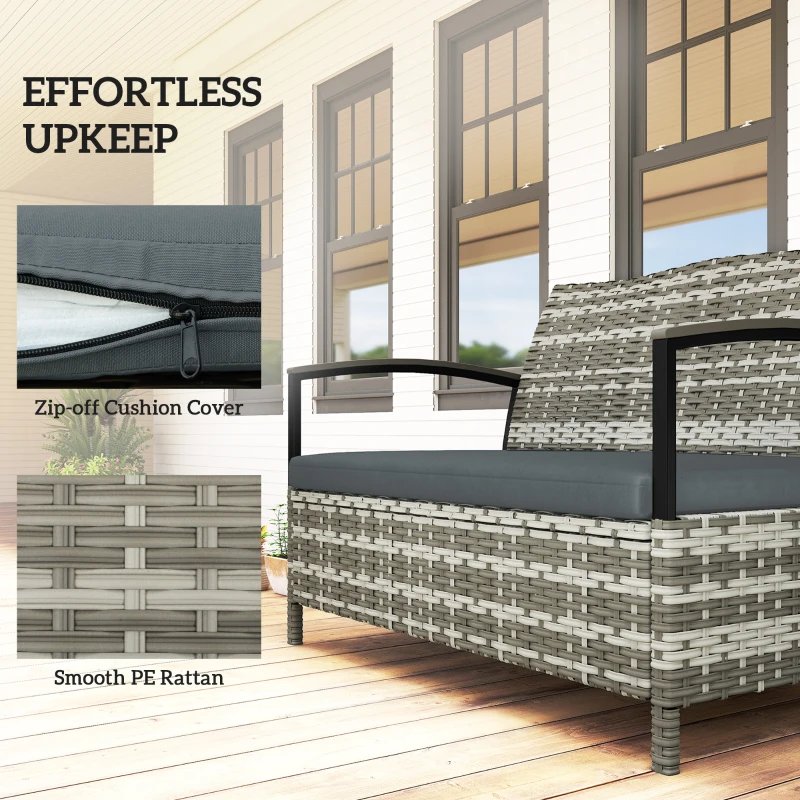 Outsunny 125L Garden Storage Bench, 2 Seater PE Rattan Outdoor Bench Storage Box with Padded Cushion, Dark Grey