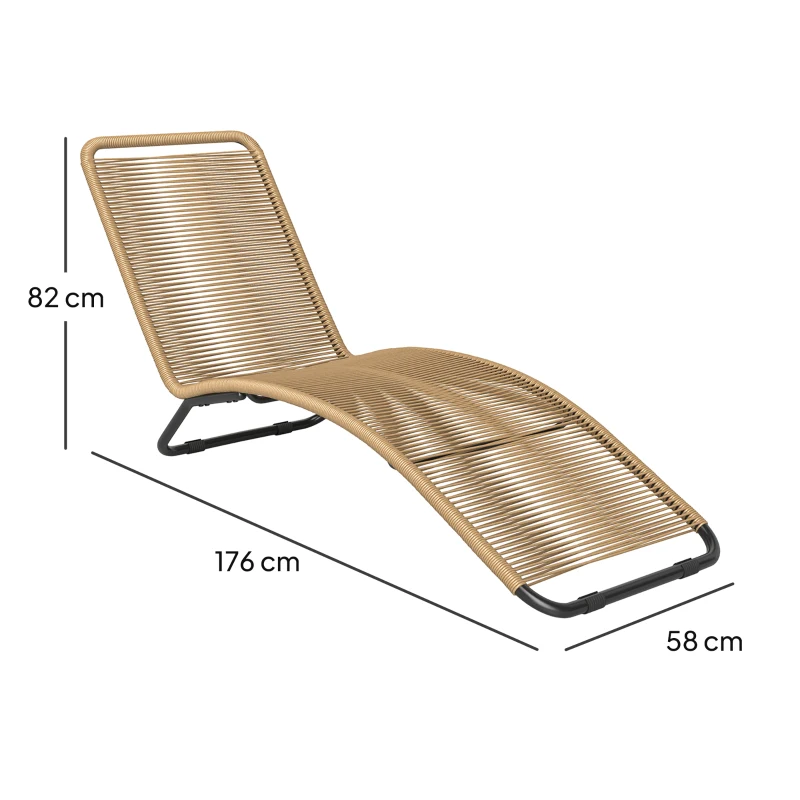 Outsunny Lettino Sdraio da Giardino a S in Rattan PE e Acciaio con Seduta Traspirante, 176x58x82 cm, Nero e color Legno