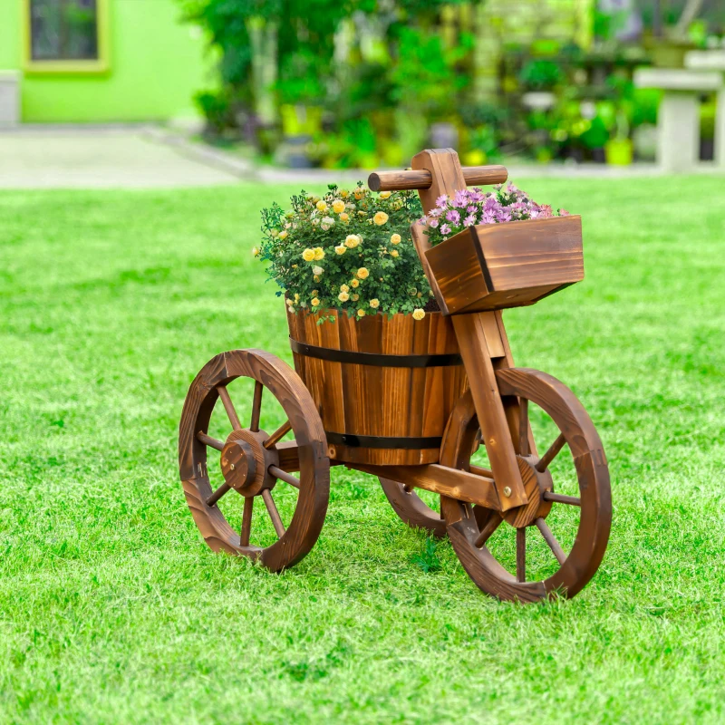 Outsunny Porte Plante Tricycle - étagère de Pots de Fleurs - jardinière dim. 52L x 31l x 45H cm - Bois de Sapin