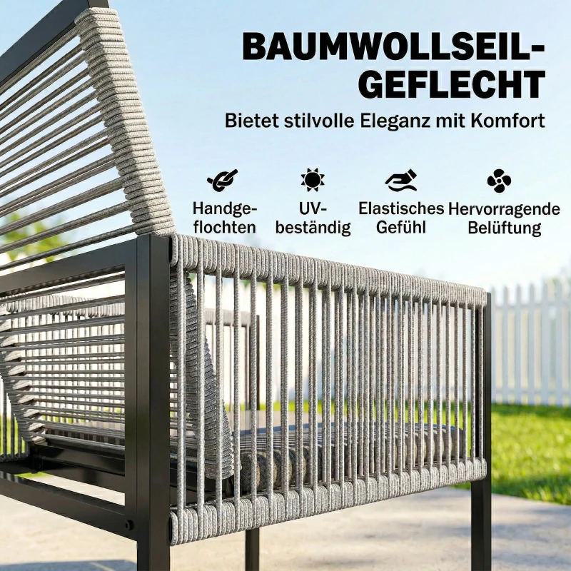 Outsunny Gartenmöbel Set Sitzgruppe 5-teilig Glastisch mit 4 Atmungsaktiven Stühlen klappbar Rückenlehne Seilflecht