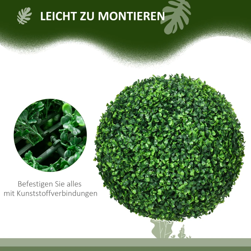 HOMCOM Set van 2 buxusbomen, kunstplanten, ronde vorm, afmetingen 40 cm x 40 cm x 40 cm, groen