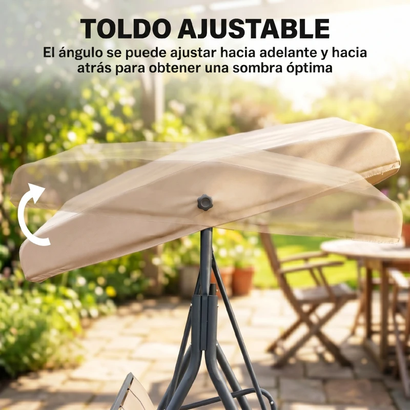 Outsunny Columpio de Jardín Exterior de 3 Plazas con Toldo Reclinable Respaldo Transpirable Marco de Acero 175x118x159 cm Beige