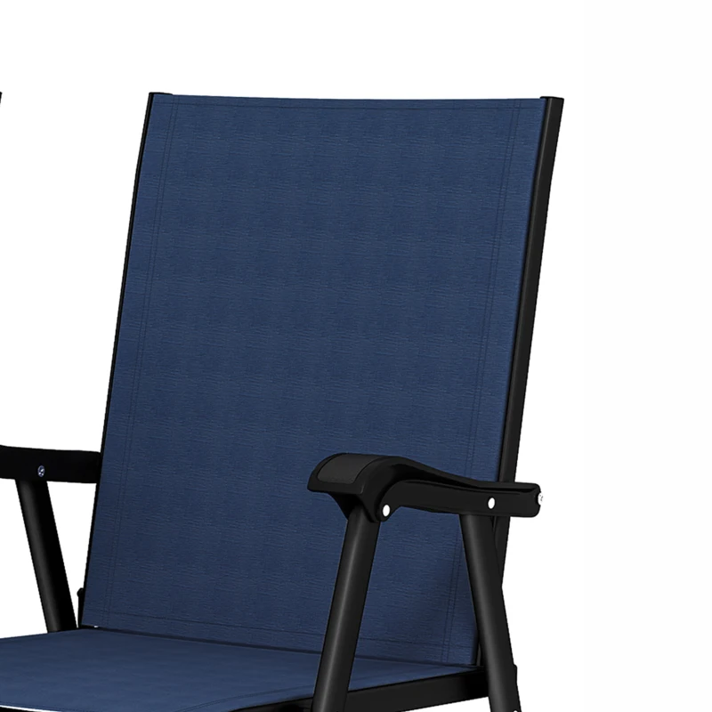 Outsunny Folding Garden Chairs Set of 2, Foldable Garden Dining Chairs with High Back, Armrests, Texteline Seat, Navy Blue