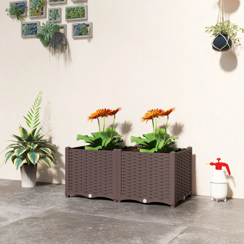 Outsunny Plastic Raised Garden Bed with Legs, Self Watering Elevated Planter Boxes with Drainage Holes and Plugs