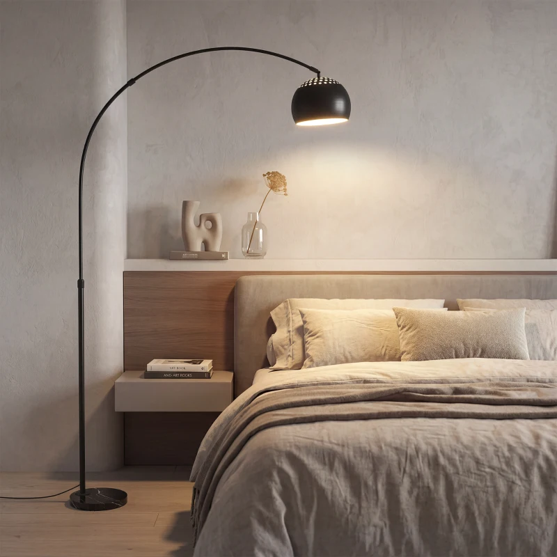 HOMCOM Arc Floor Lamp for Living Room, Modern Adjustable Standing Lamp with Faux Black Marble Base Black