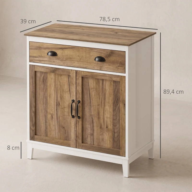 HOMCOM Aparador para Sala de Estar com Gaveta 2 Portas e Prateleira Ajustável 78,5x39x89,4 cm Marrom e Branco