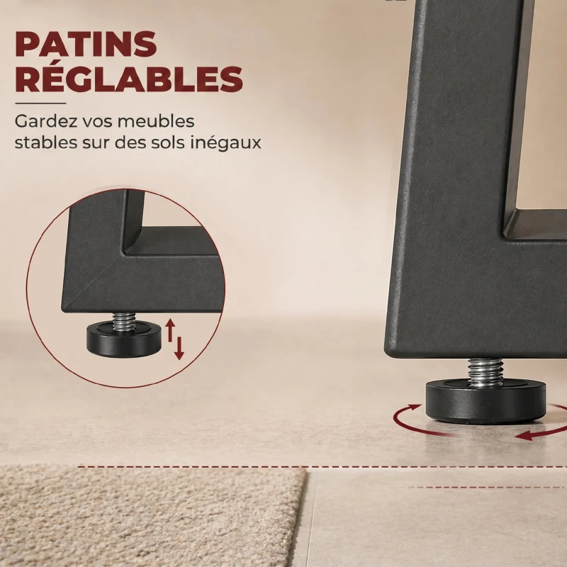 HOMCOM Pieds de table en acier, 60 x 43 cm, lot de 2 pieds de bureau trapezoïdes avec patins réglables et vis, noir