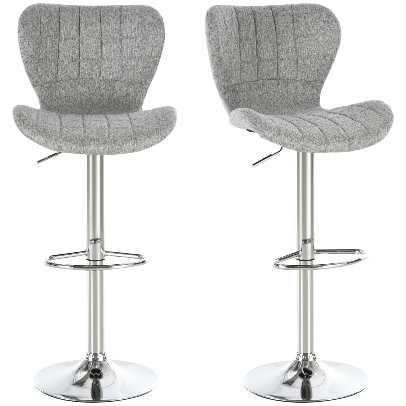 HOMCOM Set 2 Sgabelli da Bar Girevoli con Altezza Regolabile, Poggiapiedi e Schienale in Tessuto, Grigio