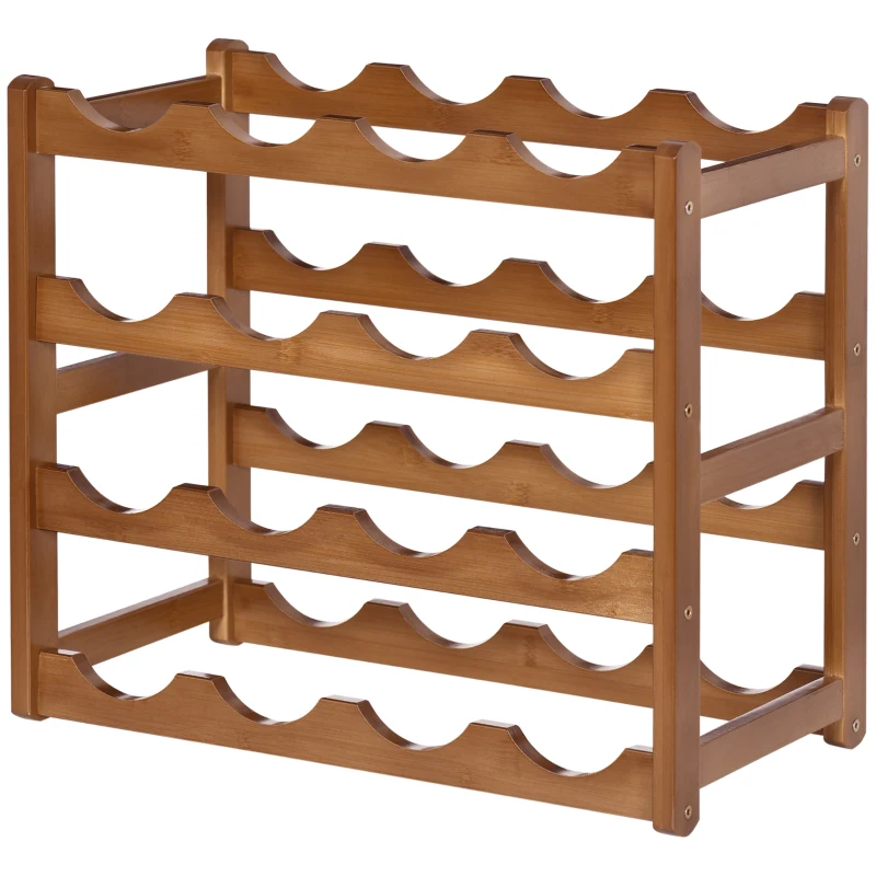 HOMCOM Free Standing Bamboo Wine Rack with 16 Bottles Holder, 4-tier Water Bottle Organiser, Display Shelf for Countertop, Home Bar, Brown