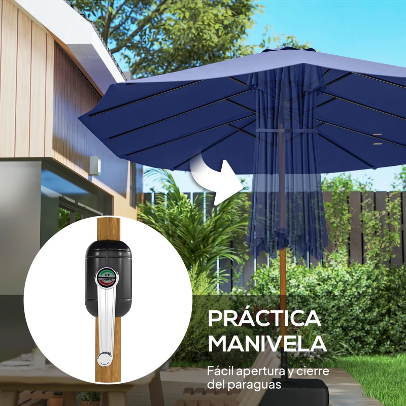 Outsunny Sombrilla Doble de Jardín 4,7x2,8 m con Base Incluida Manivela Sacos de Arena Protección UV Impermeable Azul Oscuro