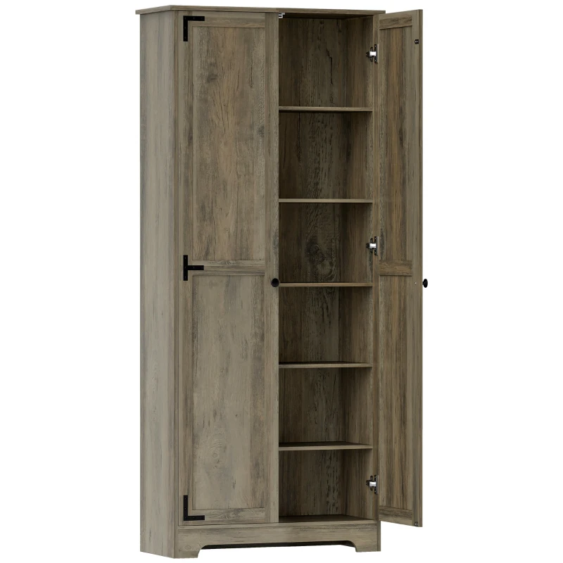 HOMCOM Armário de Cozinha Armário de Arrumação com 2 Portas e Prateleiras Ajustáveis 78x31,5x182 cm Marrom Acinzentado