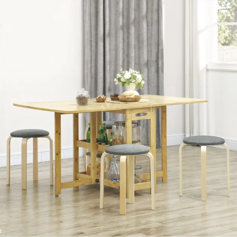 HOMCOM Juego de 4 Taburetes Redondos de Madera Apilables con Asiento Acolchado para Cocina Comedor Dormitorio Gris