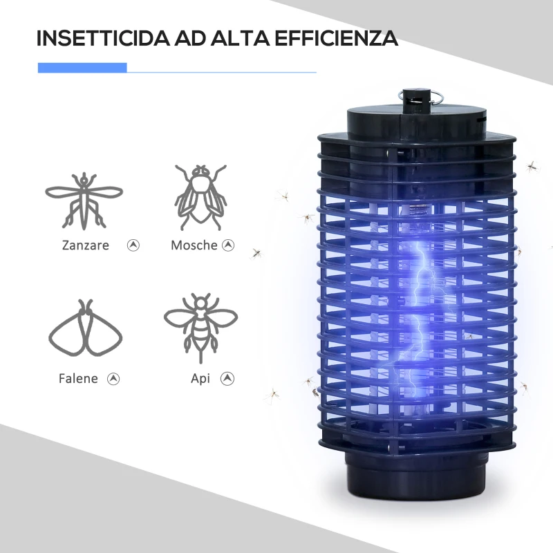 Outsunny Lampada Antizanzare Elettroinsetticida con Luce UV per Interno ed Esterno, 11x11x26 cm, Nero