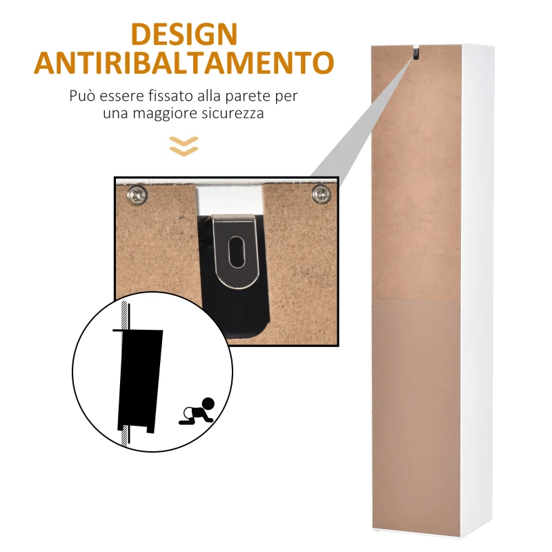 HOMCOM Colonna Bagno a 2 Armadietti con Ripiano Regolabile e Cassetto, in Truciolato, 35x31x172 cm, Bianco