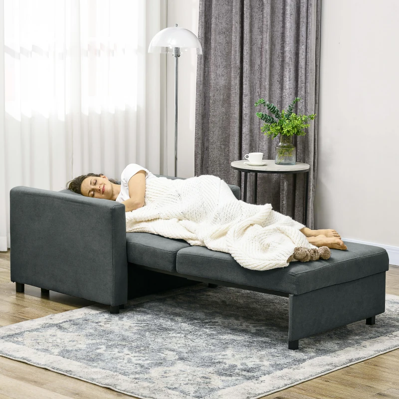 HOMCOM Poltrona Letto in Tessuto Effetto Velluto Grigio con 2 Cuscini e Spazio Contenitore, 100x98x88 cm