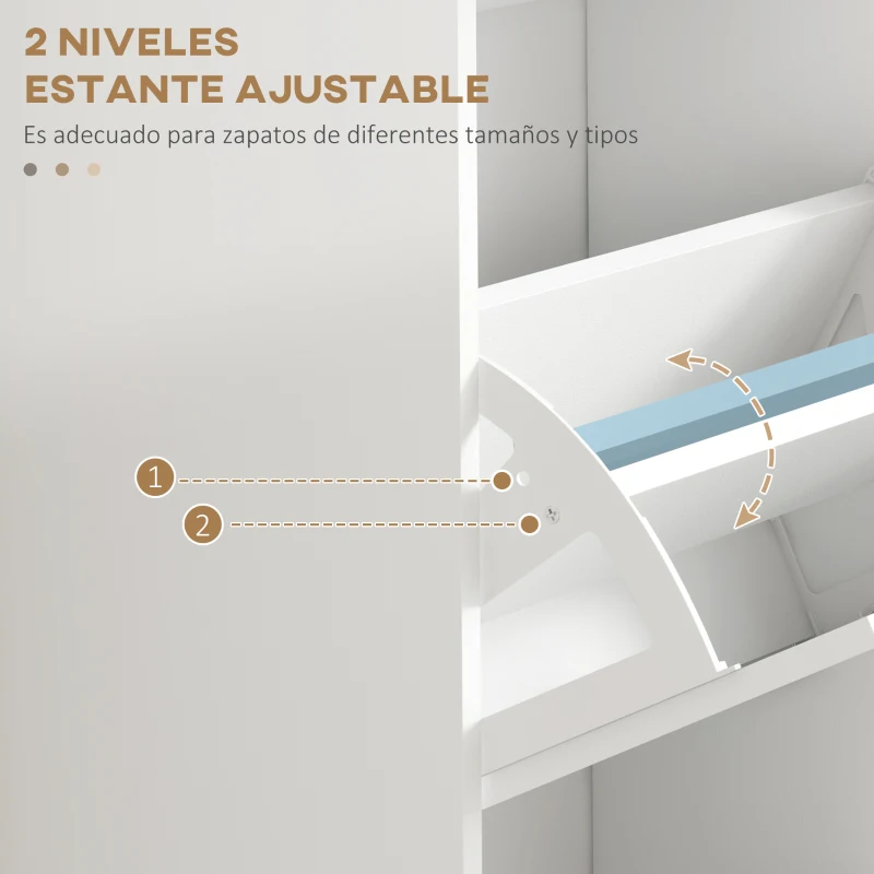 HOMCOM Zapatero Estrecho con 3 Puertas Abatibles Estantes Ajustables para 15 Pares de Zapatos Blanco