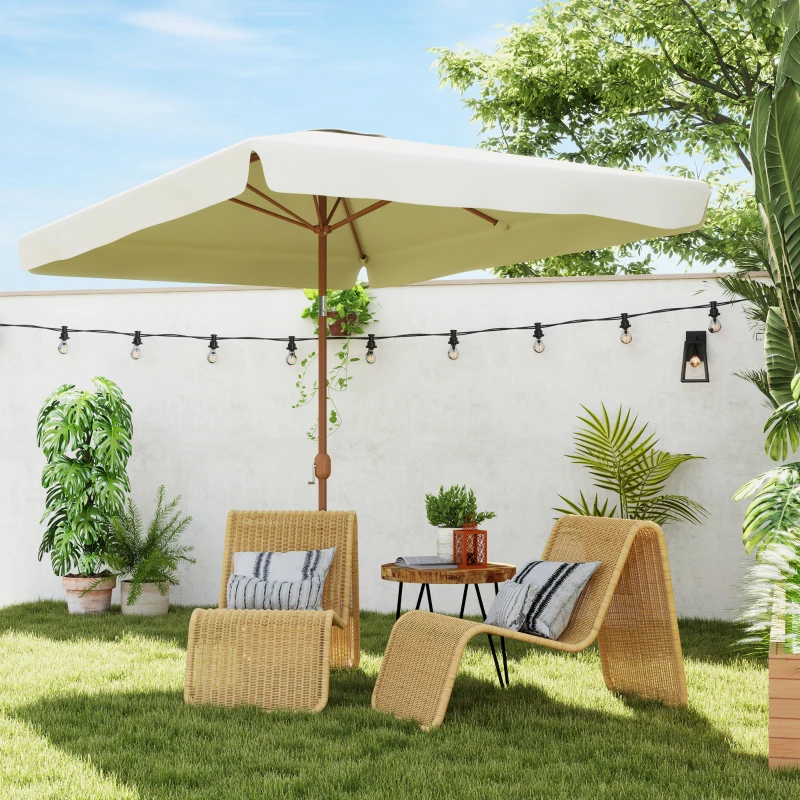 Outsunny Ombrellone Rettangolare da Giardino 2x3 m con Bordo a Balze e Manovella, in Metallo e Poliestere, Beige