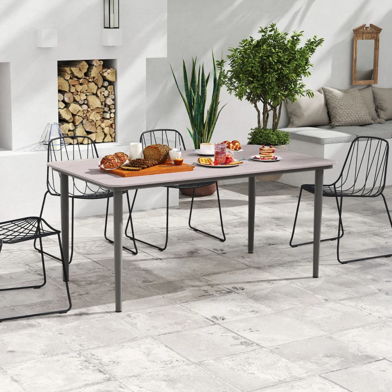 Outsunny Garden Table, Outdoor Dining Table for 6 People, 160 x 90 x 74 cm, with Rust Resistant Metal Frame, WPC Top, for Balcony, Terrace, Light Grey