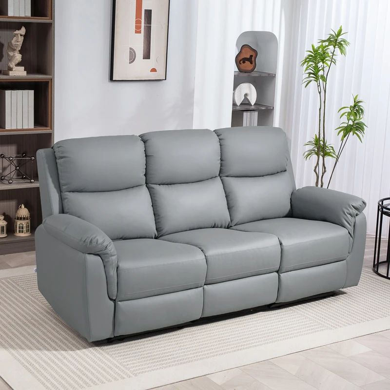 HOMCOM 3-Sitzer-Sofa, linker und rechter Sitz zurücklehnbar, anpassbare Fußstütze, Kunstlederbezug, für Wohnzimmer, Dunkelgrau(m-10)