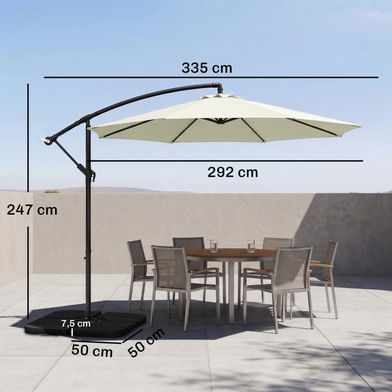Outsunny Ombrellone Decentrato a 6 Stecche con Manovella e Base a Croce, in Metallo e Poliestere, Ø292x247 cm, Beige