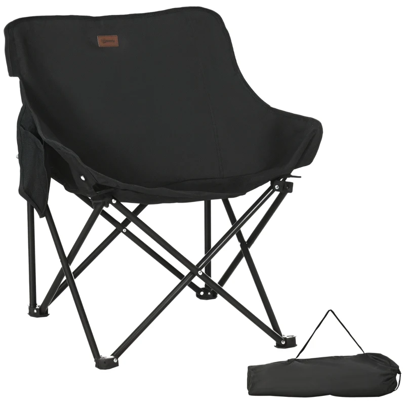 Outsunny Campingstuhl, faltbar, Stahlrahmen, Stoffsitz, Tragetasche, Schwarz