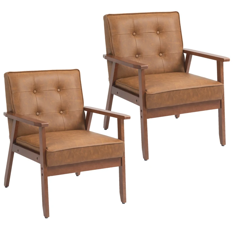 HOMCOM 2 Pack Retro-Style Accent Chair, with Faux Leather Seat - Brown