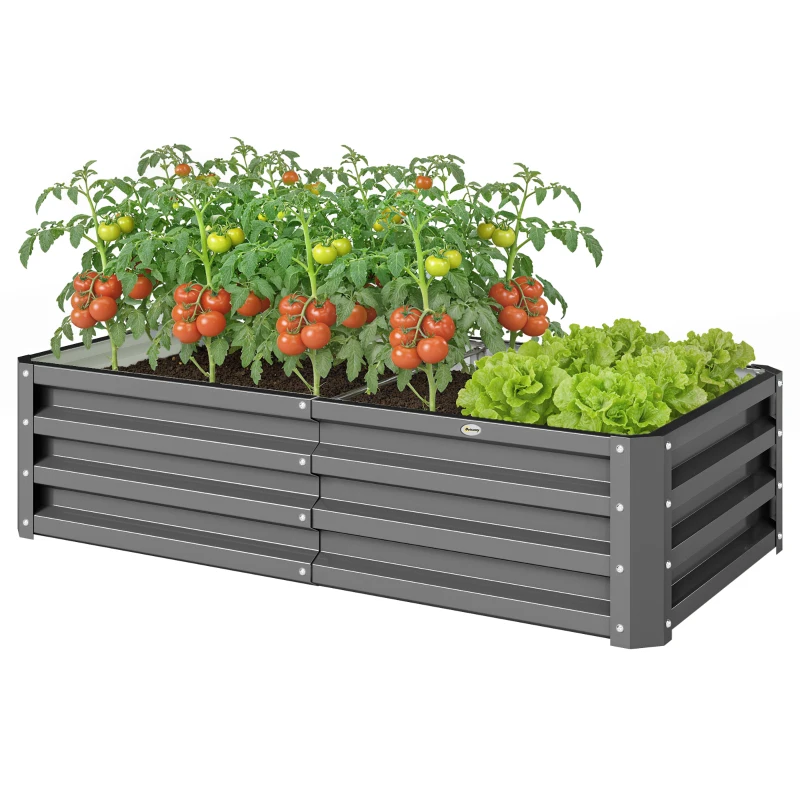 Outsunny Rectangle Raised Garden Bed Box with Weatherized Steel Frame for Vegetables, Flowers, & Herbs, 120 cm x 60 cm x 30.5 cm, Light Grey