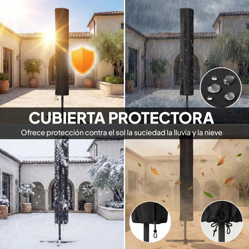 Outsunny Sombrilla de Jardín con 24 Luces LED Solares Dosel Inclinable Poste Metálico 2,9x2,5 m Azul Oscuro