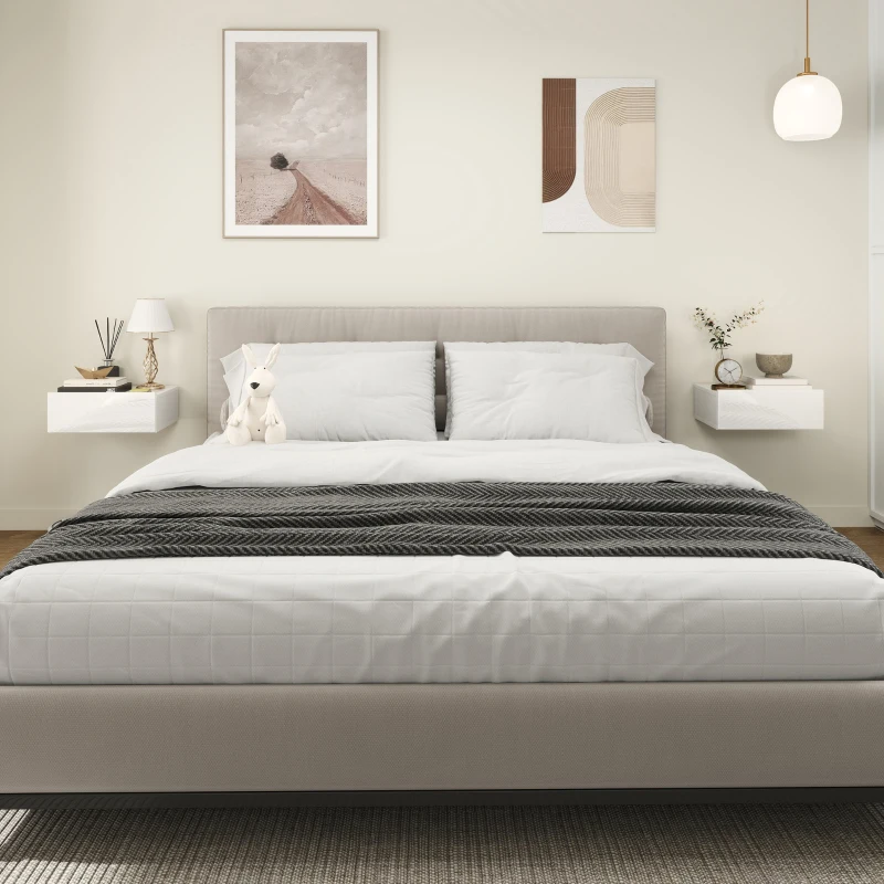 HOMCOM Juego de 2 Mesitas de Noche Flotantes con 1 Cajón Montado en la Pared Estilo Moderno para Dormitorio 40x30x15 cm Blanco