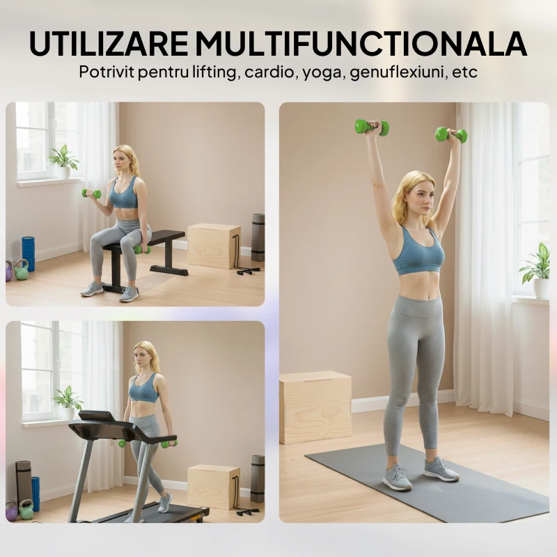 HOMCOM Set 4 Gantere Hexagonale de 20 kg în Total din Oțel și PU de la 1 la 4 kg, Multicolor