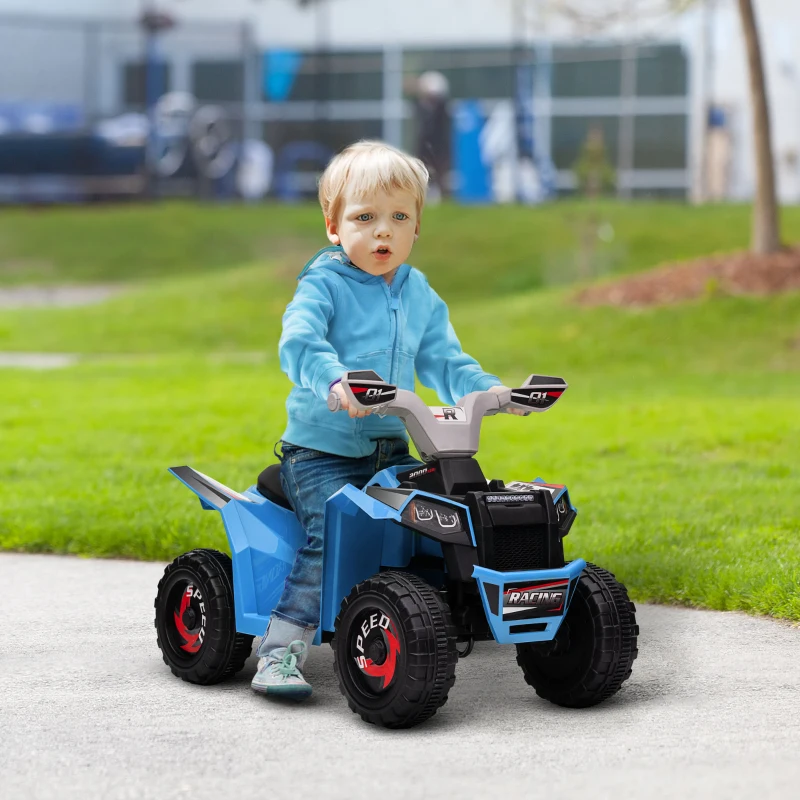 HOMCOM Quad pentru Copii 18-36 de luni din PP si Metal cu Roti Rezistente si Viteza max 2.5 km/h, 70x41.5x48.5 cm, Albastru Gri si Negru