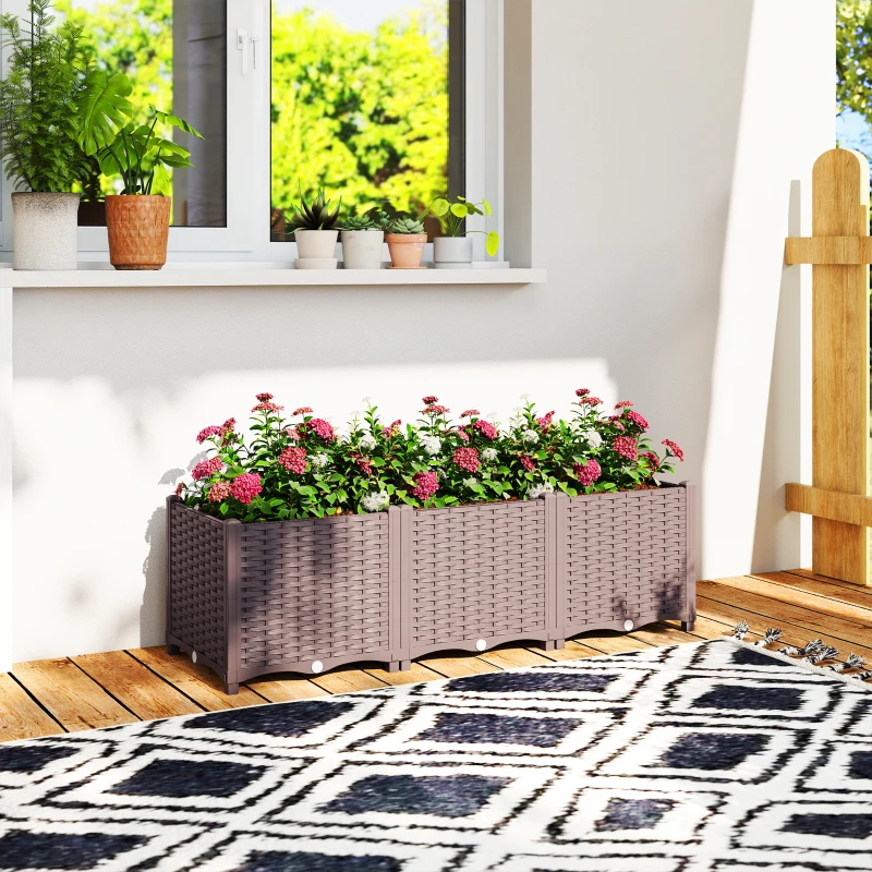 Outsunny Plastic Raised Garden Bed with Legs, Self Watering Elevated Planter Boxes with Drainage Holes and Plugs