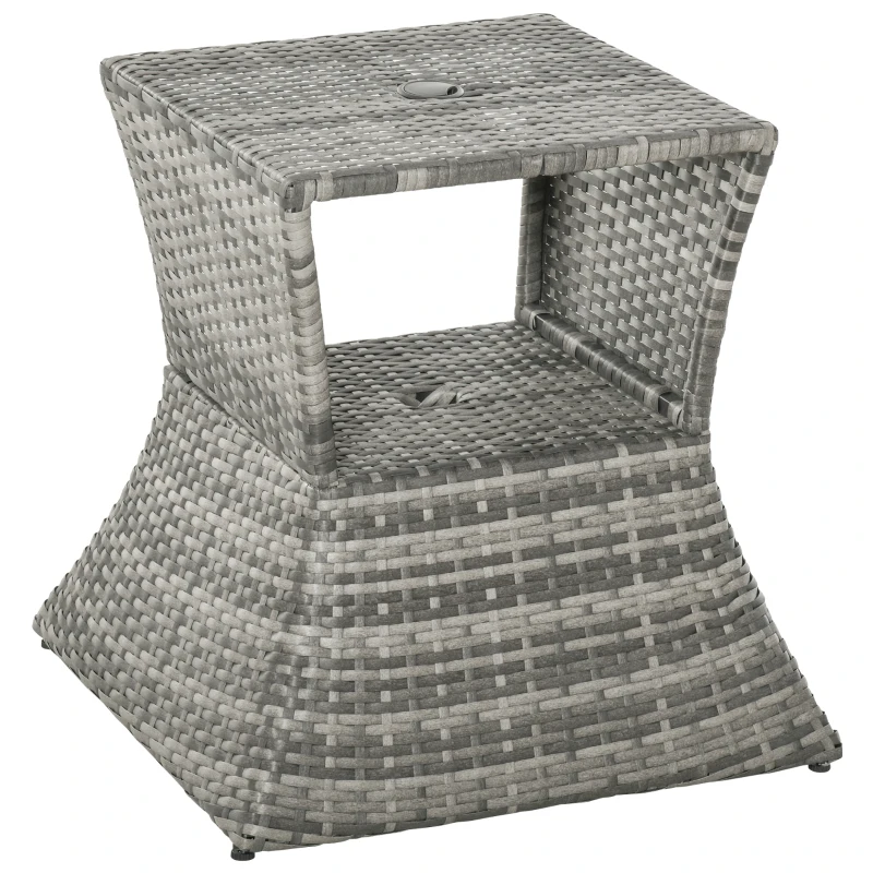 Outsunny Pied de parasol table basse 2 en 1 étagère inférieure intégrée résine tressée imitation rotin PE dim. 54L x 54l x 55H cm gris