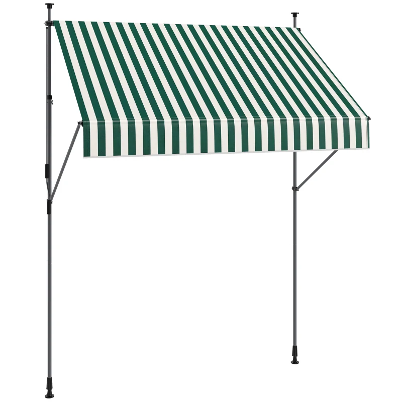 Outsunny Copertină de Soare 2x1.2 m cu Suporturi Ajustabile și Manivelă, din Aluminiu, Metal și Poliester, Verde și Alb
