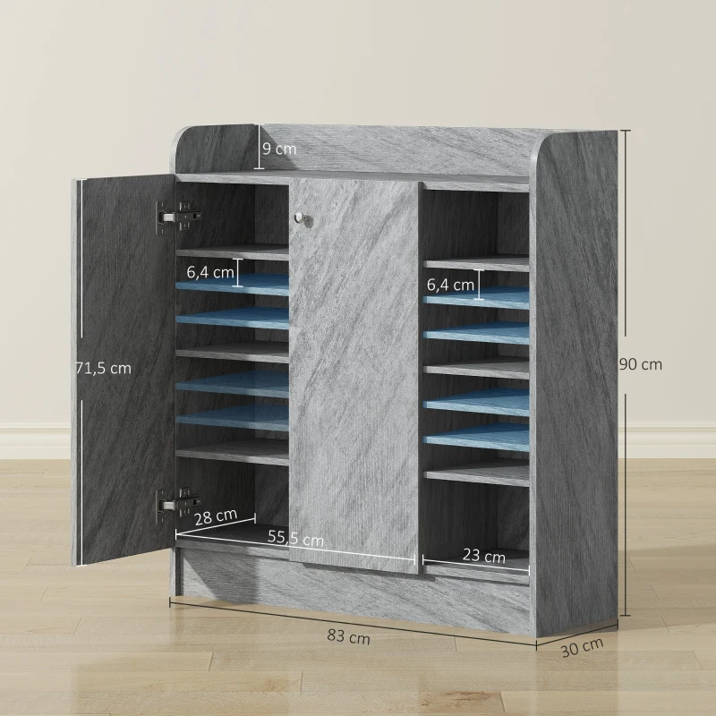 HOMCOM Meuble de rangement à chaussures pour entrée avec 4 compartiments ouverts et placard double porte - étagère réglable